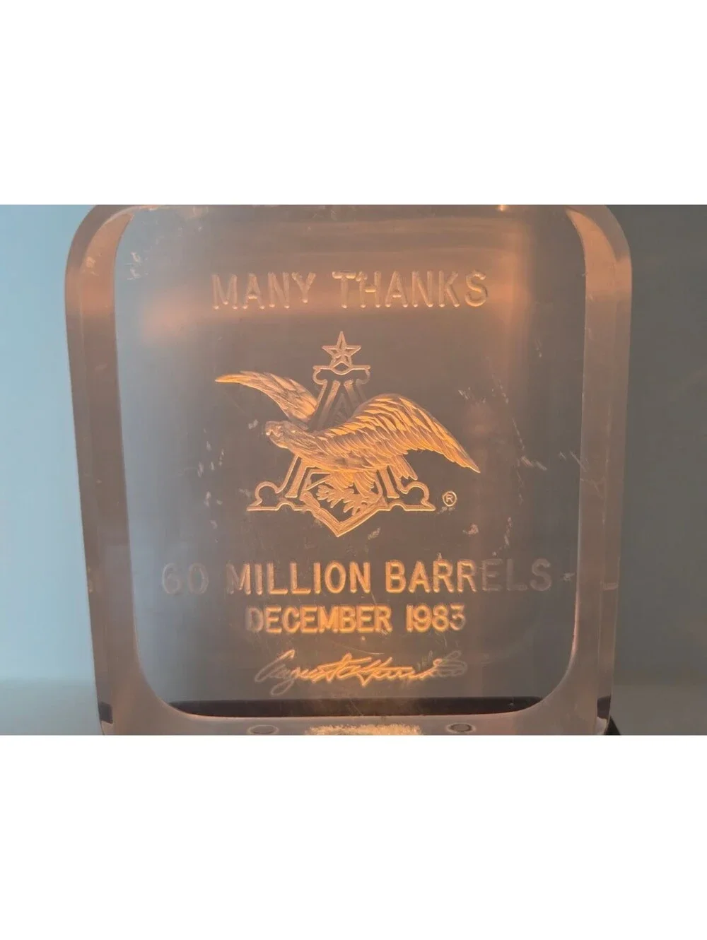 Vintage 1983 Anheuser Busch Budweiser 60 Million Barrels Commemorative Display